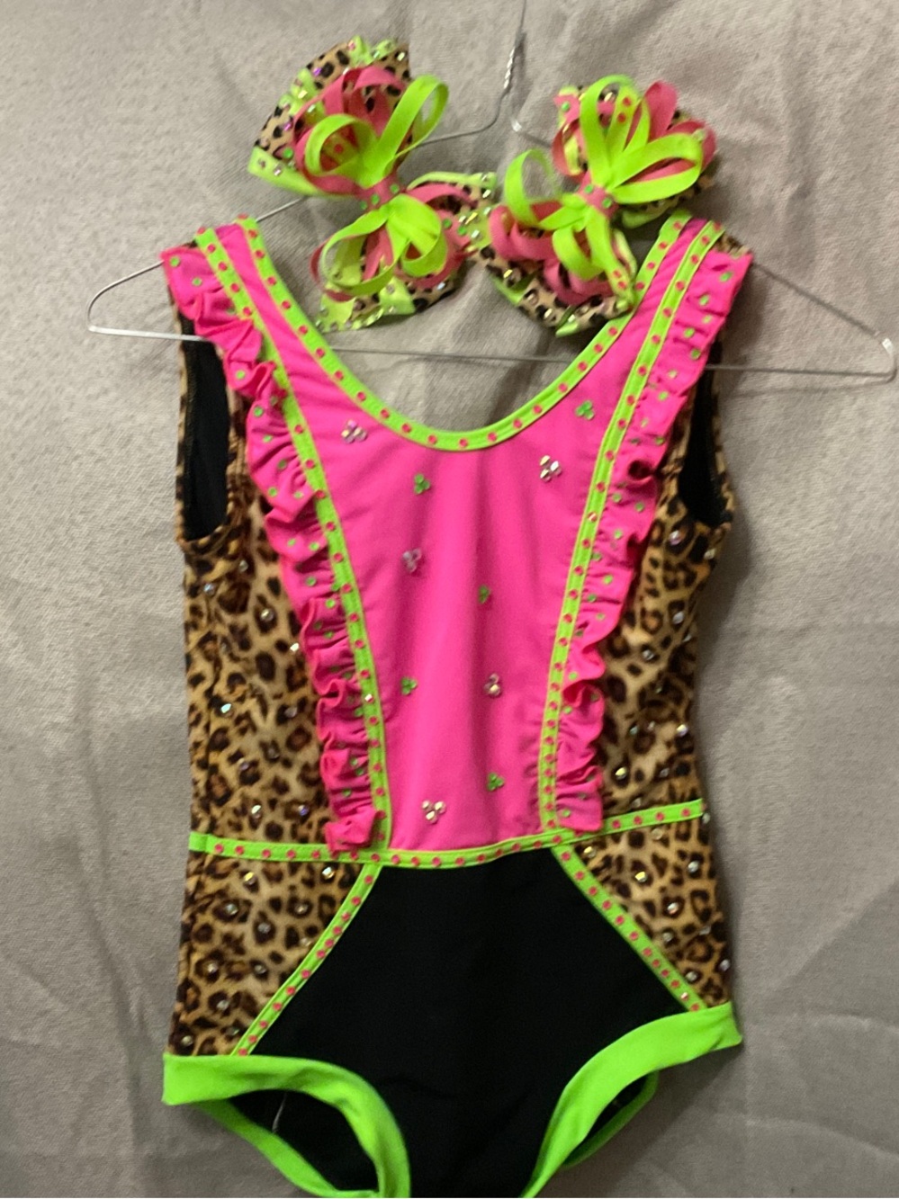 LA Designs Kids Dance Costume - Hot Pink, Neon Green, Leopard